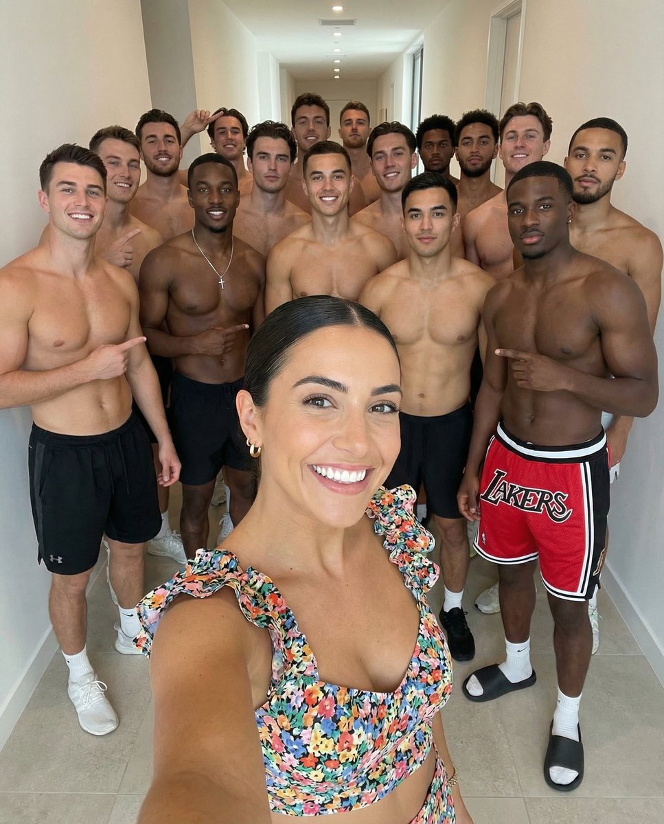 High-Angle Selfie with Group of Shirtless Men — example 1