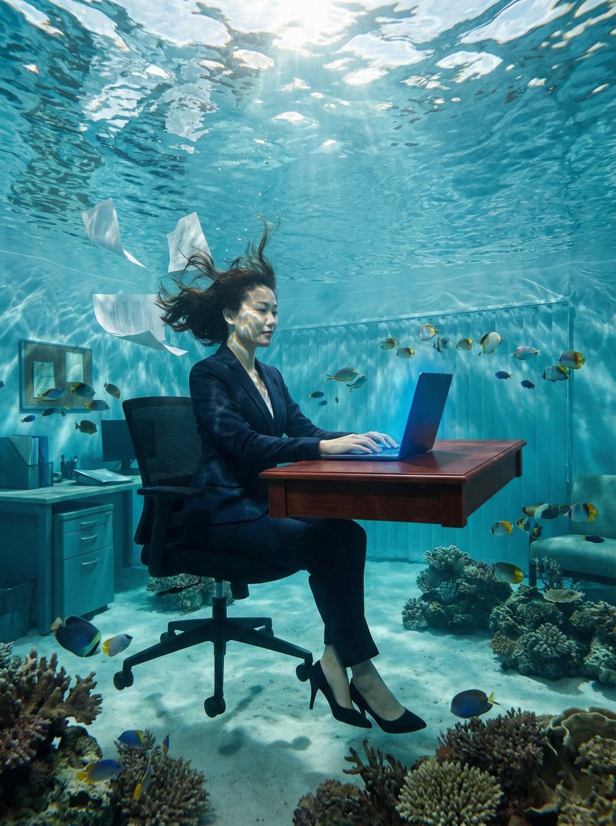 Surreal Underwater Office Scene Prompt — example 1
