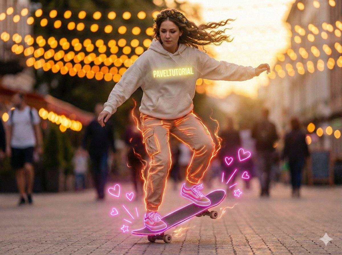 Neon-Outlined Skateboarder Action Shot — example 1
