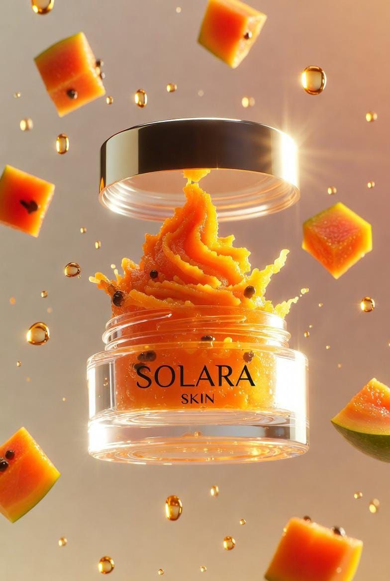Hyperrealistic Luxury Product Photography of Papaya Scrub — example 1