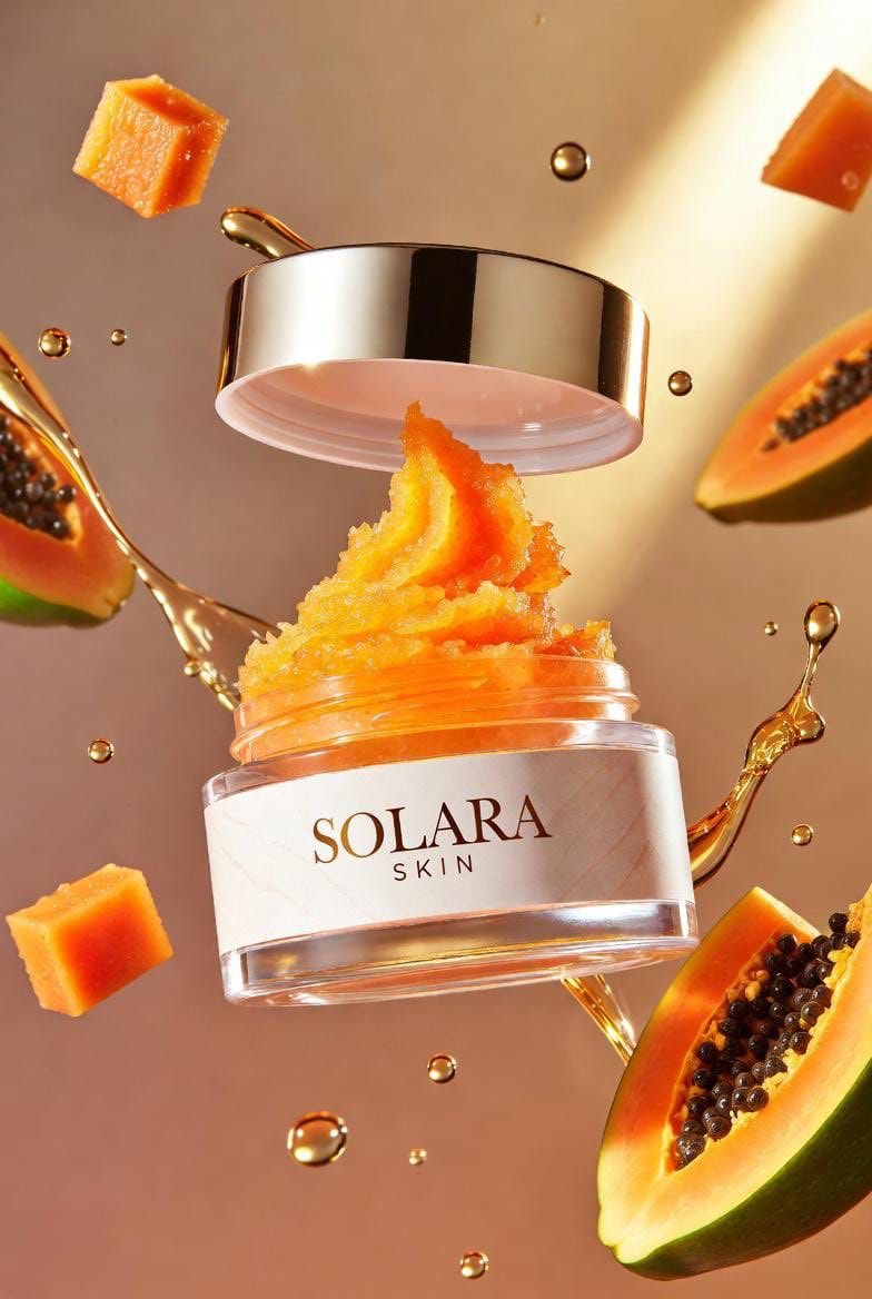 Hyperrealistic Luxury Product Photography of Papaya Scrub — example 3