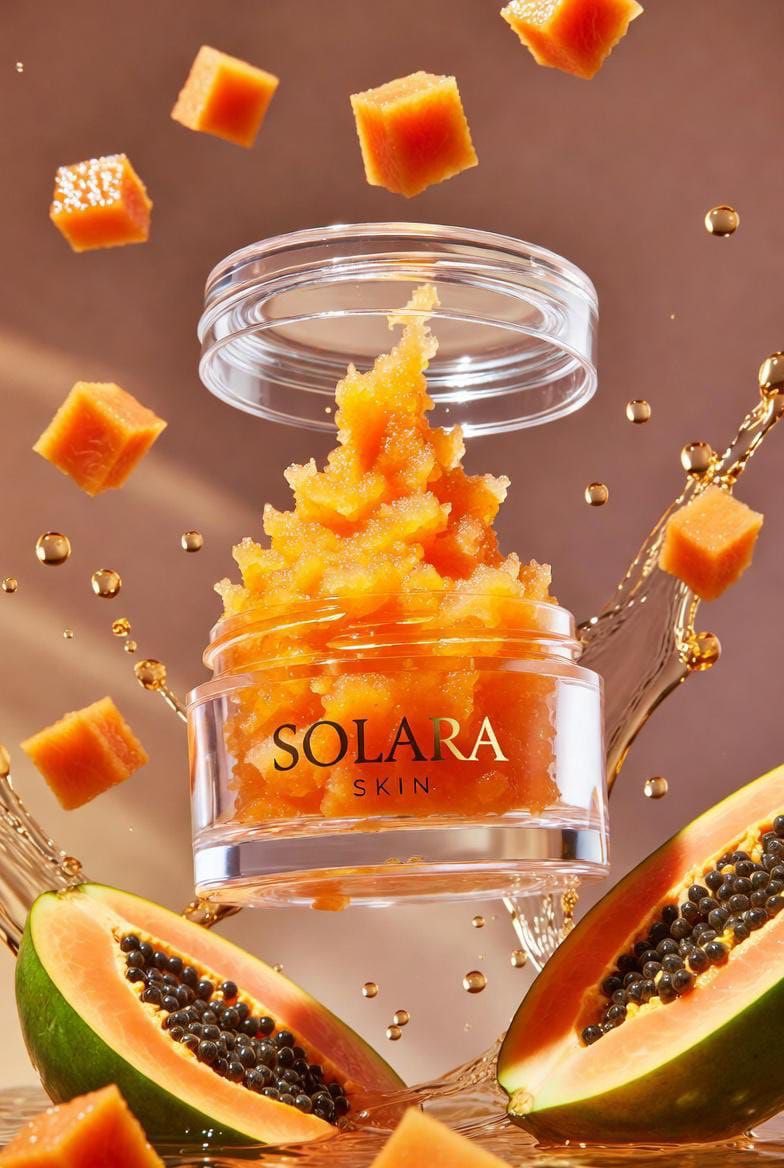 Hyperrealistic Luxury Product Photography of Papaya Scrub — example 4