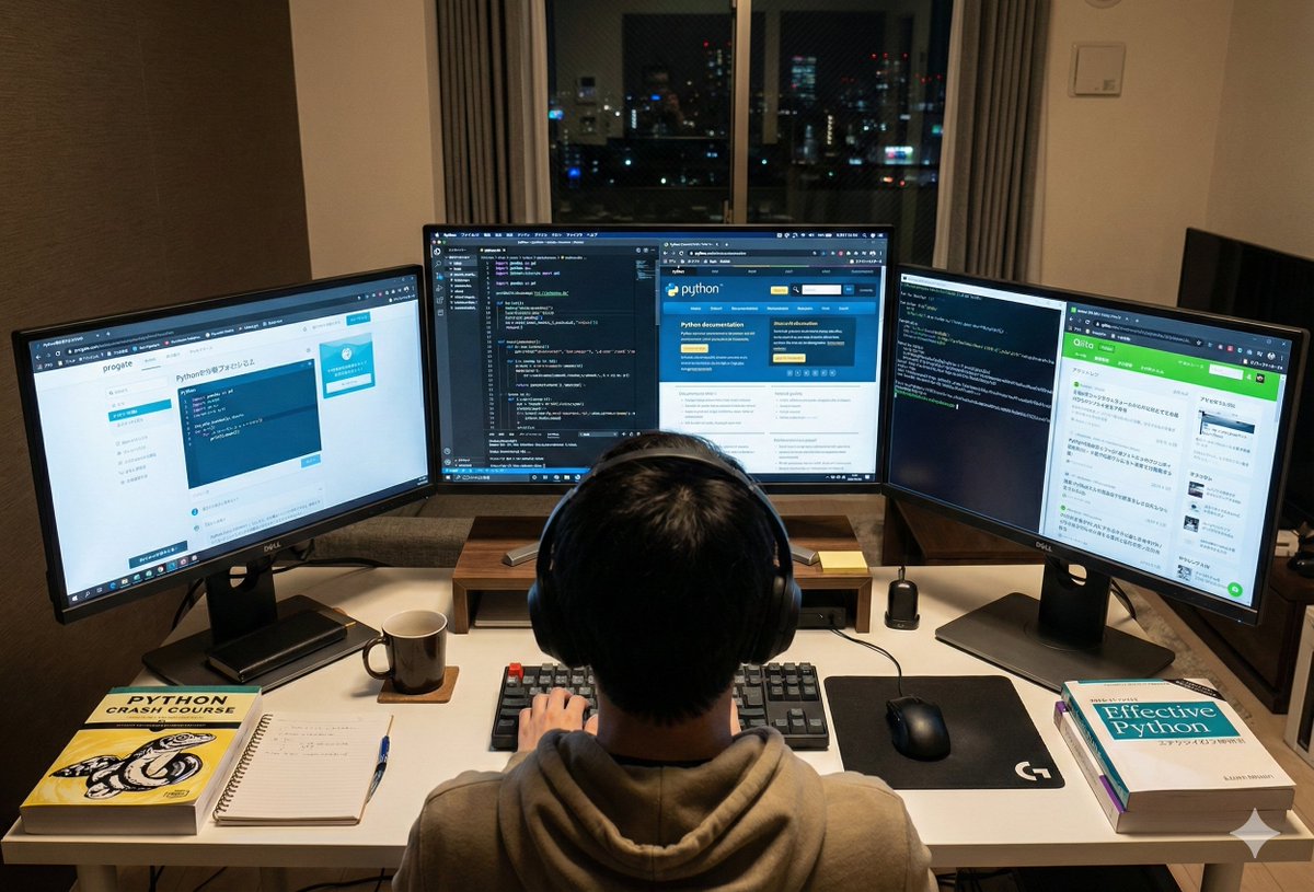Japanese Web Engineer Studying Python Image Prompt — example 2