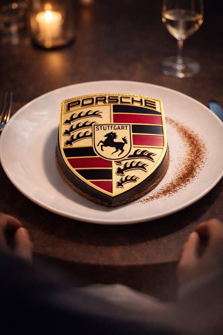 Fine-Dining Dessert Photography of a BMW Logo Mousse Cake — example 3
