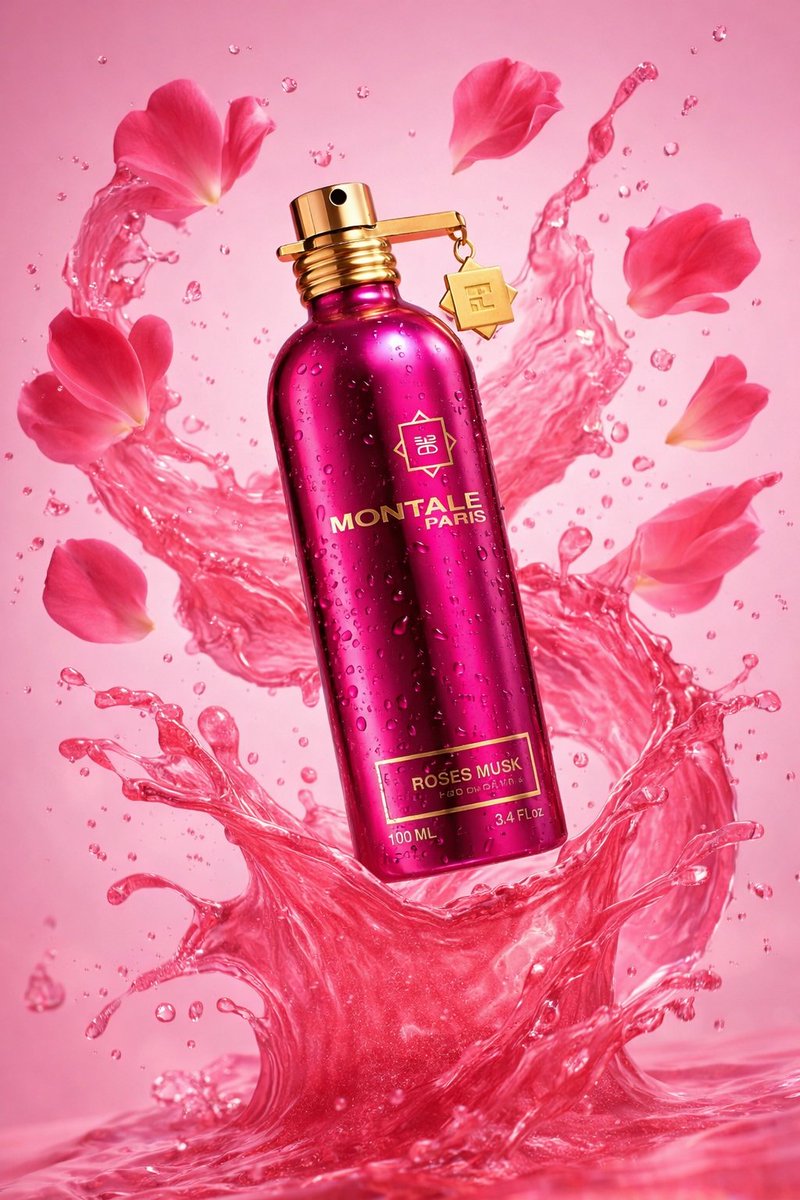 Luxury Product Photography of Perfume Bottle with Floating Flowers — example 3