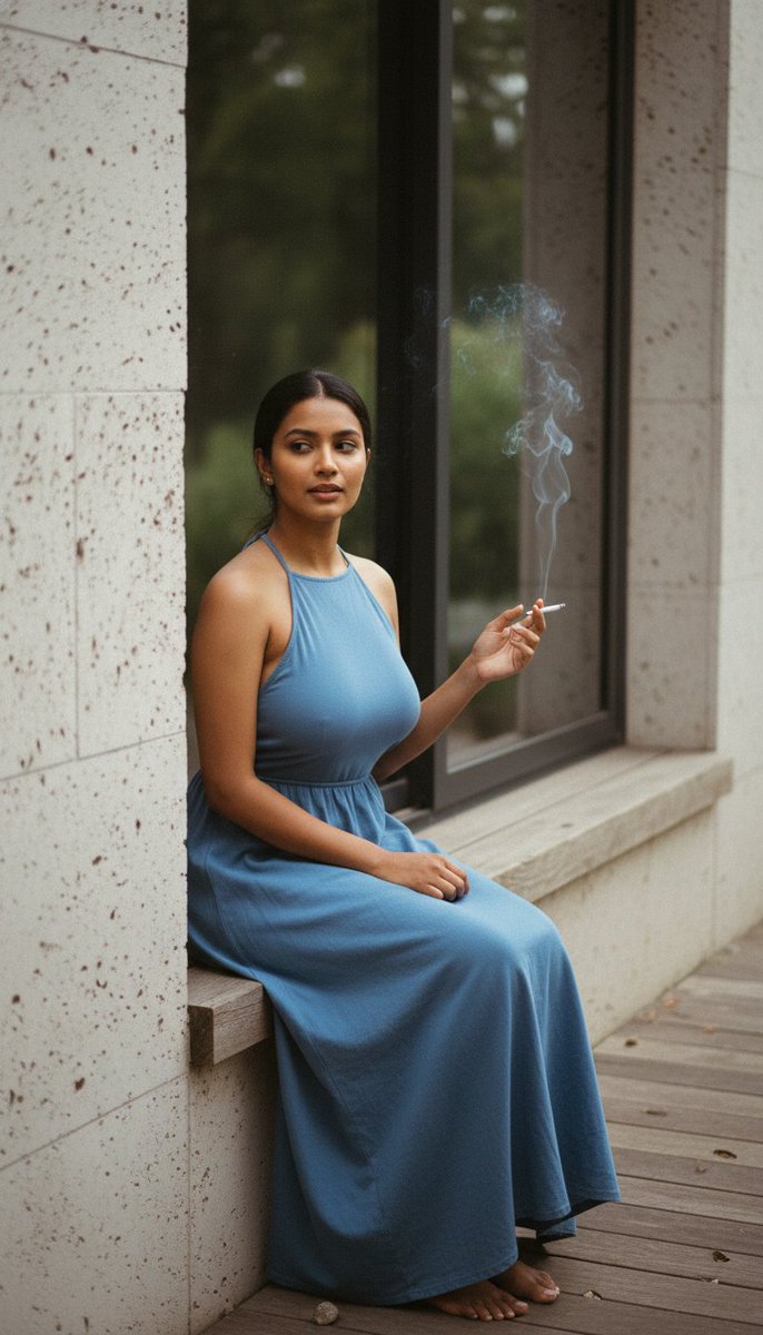 Ultra-Photoreal Editorial Candid of a Woman with a Cigarette
