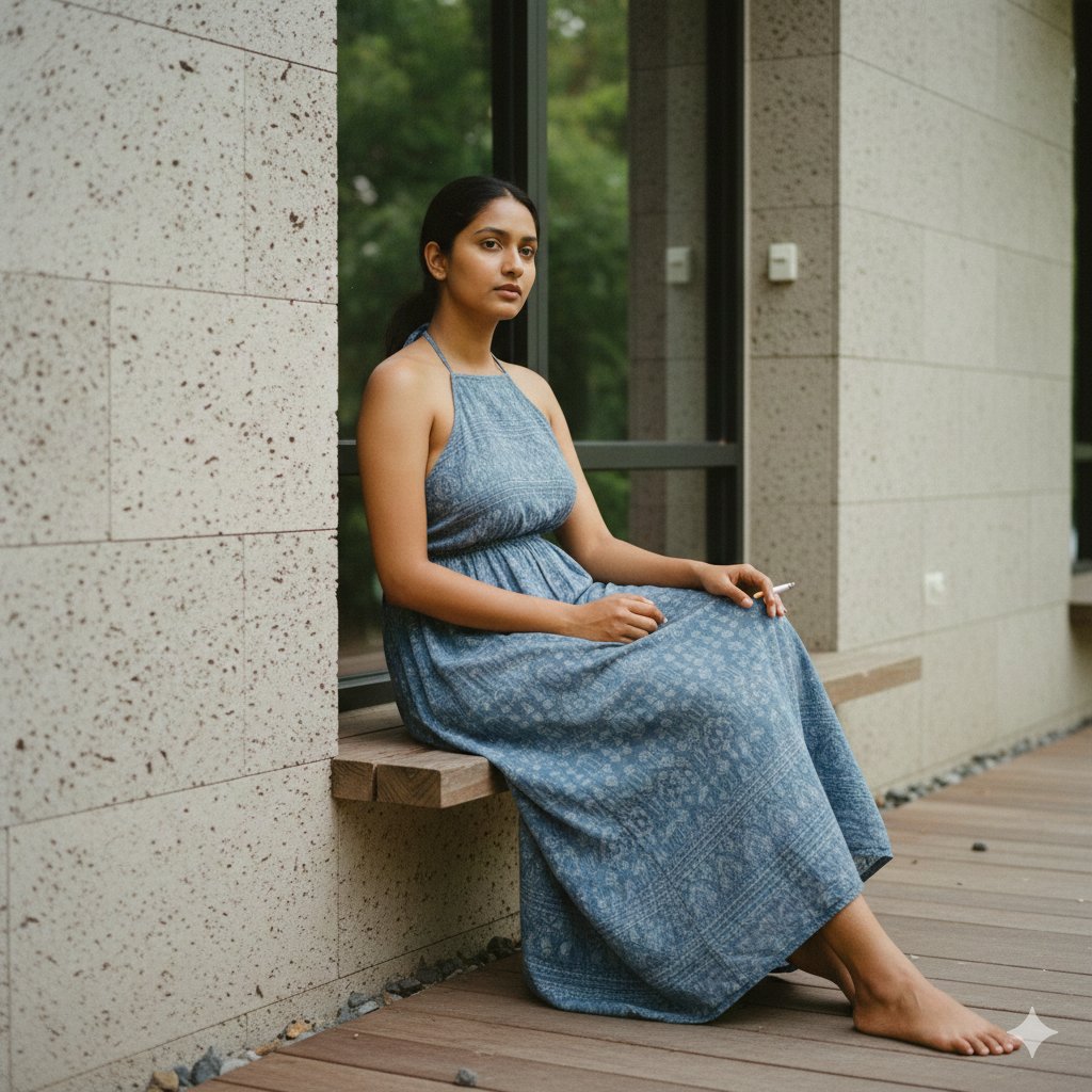 Ultra-Photoreal Editorial Candid of a Woman with a Cigarette — example 2