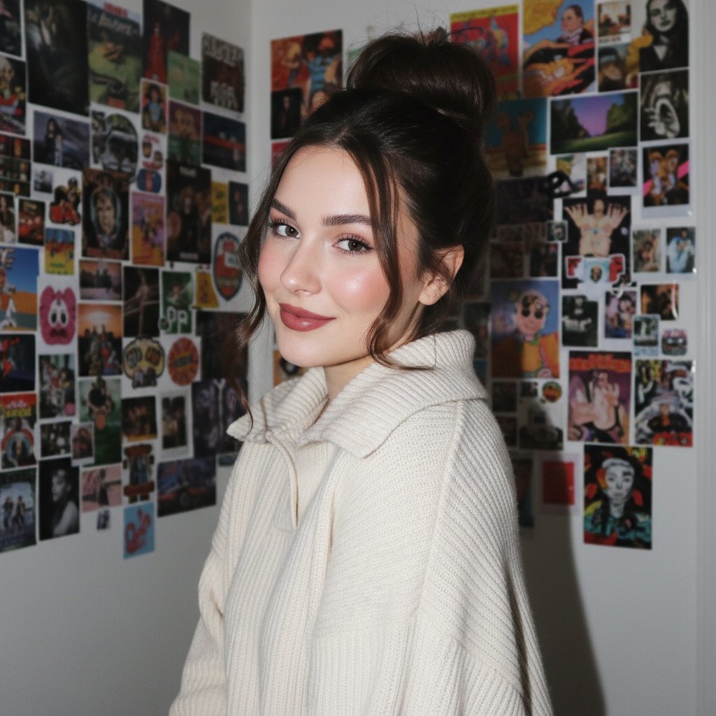 Gen Z/Y2K Flash Portrait in Poster-Covered Bedroom — example 1