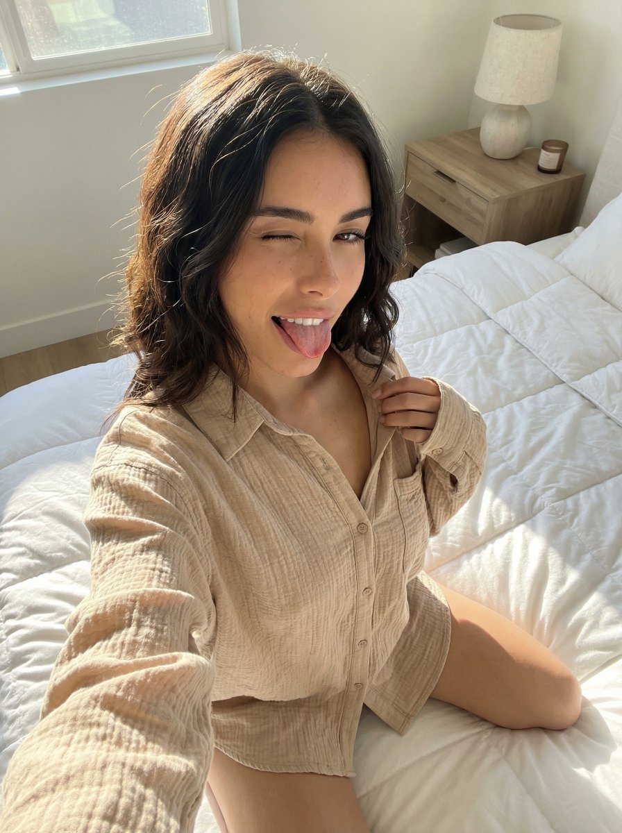 Playful 8K Selfie of Young Woman Winking — example 3