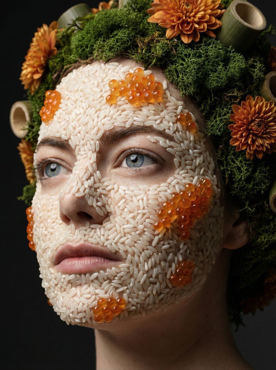 Avant-garde portrait with organic grain mosaic texture — example 1
