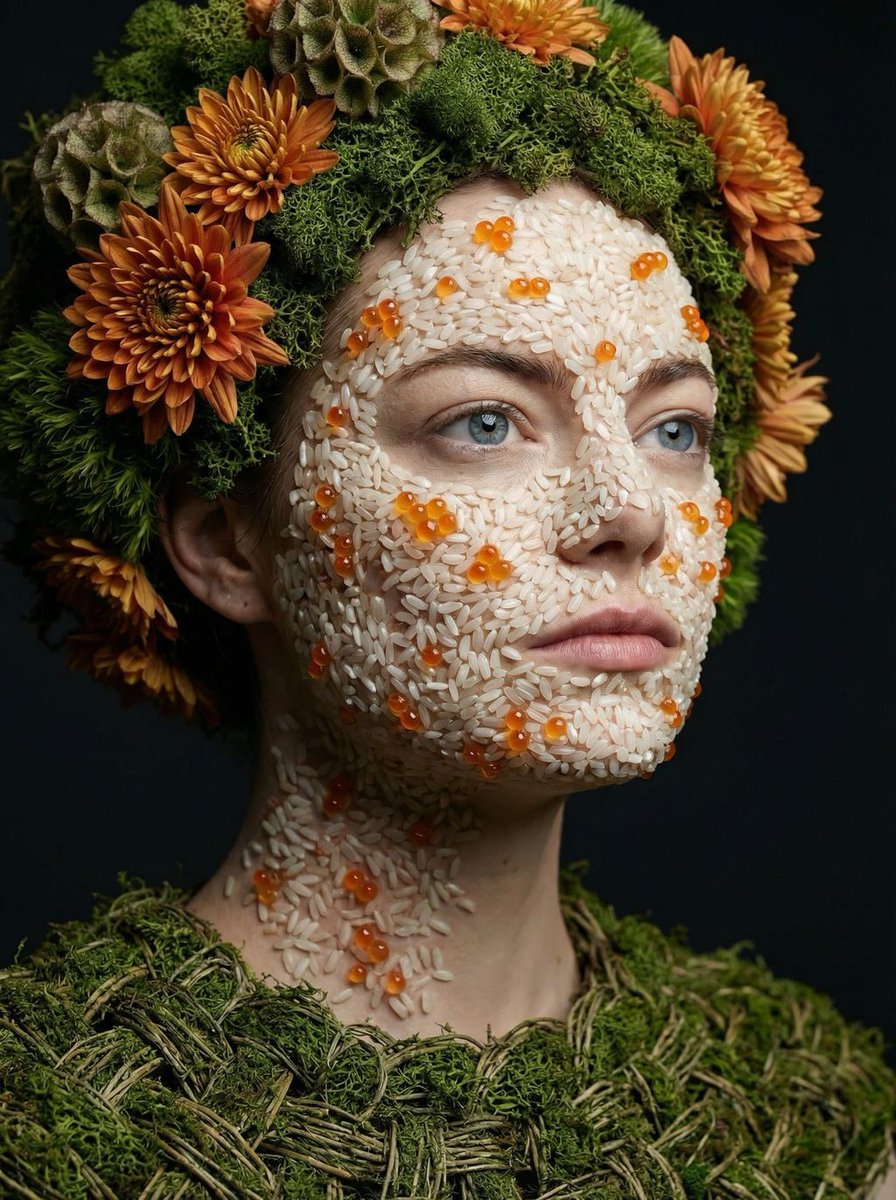 Avant-garde portrait with organic grain mosaic texture — example 2