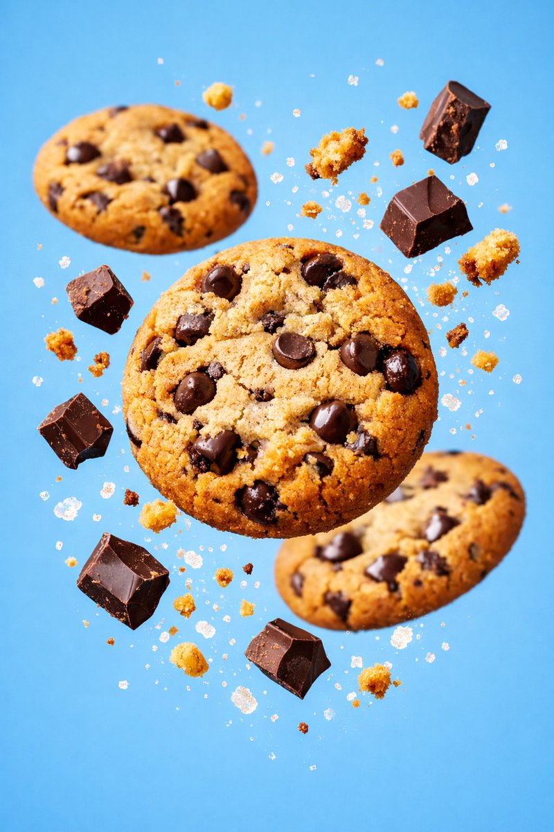 Hyper-realistic commercial food photography of chocolate chip cookies — example 2