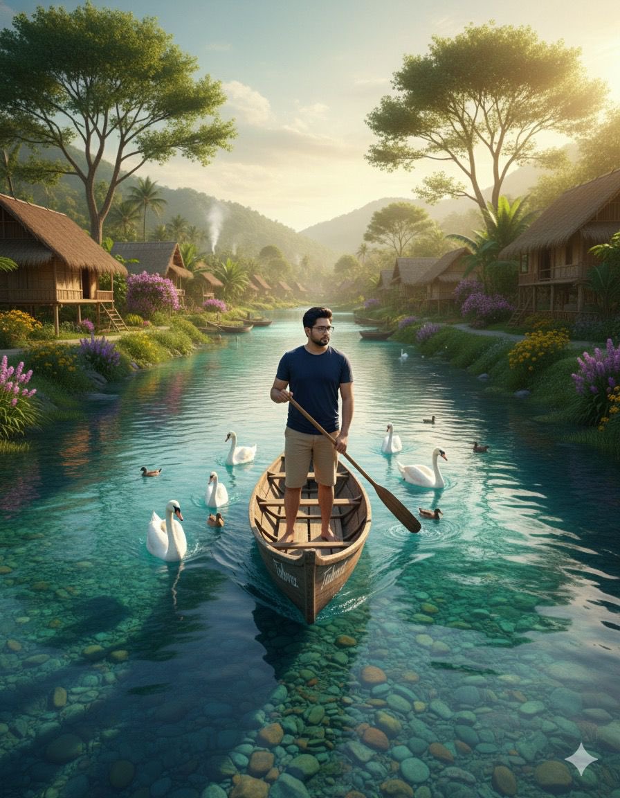 Cinematic Photograph of a Man in a Boat — example 1