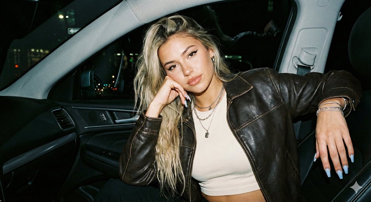 JSON Prompt for Flash Photography Portrait in a Car at Night — example 2