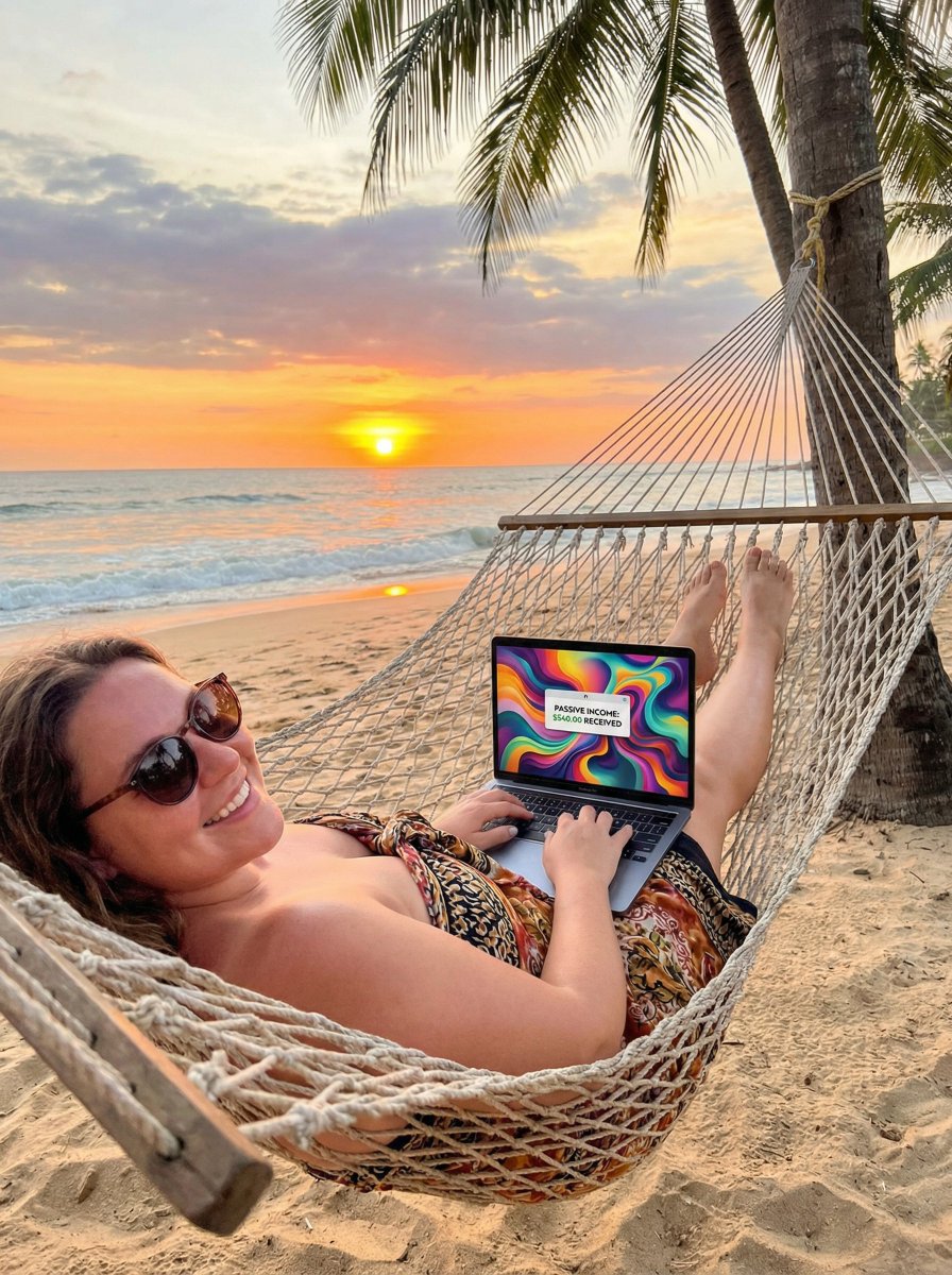 JSON Prompt for Digital Nomad Generating AI Art on a Beach Hammock — example 1