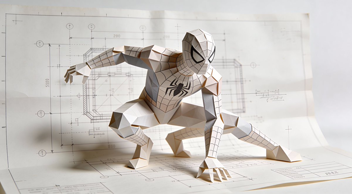 Natural Language Prompt for Spider-Man Folded-Paper Blueprint — example 1