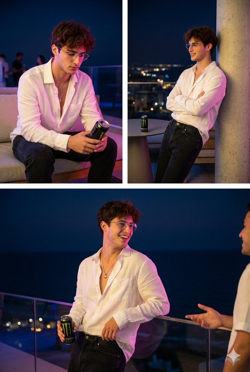 Nighttime Roof Terrace Party Portrait Prompt — example 1