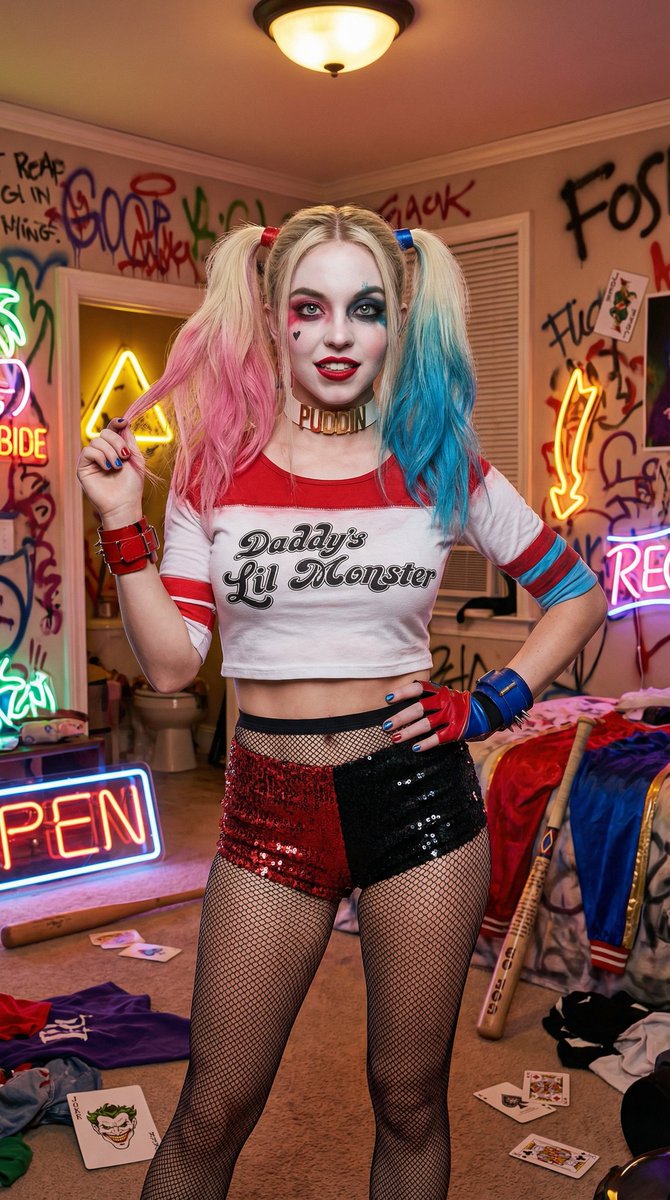 Voluptuous Harley Quinn Cosplay Portrait Prompt — example 2