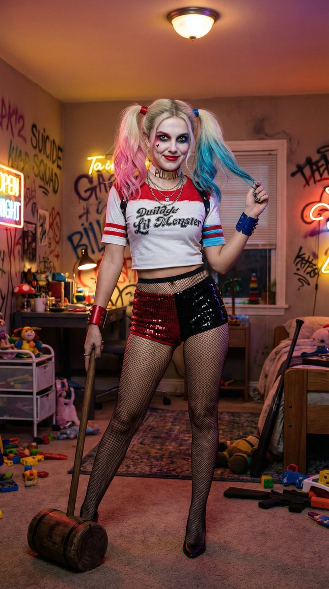 Voluptuous Harley Quinn Cosplay Portrait Prompt — example 3