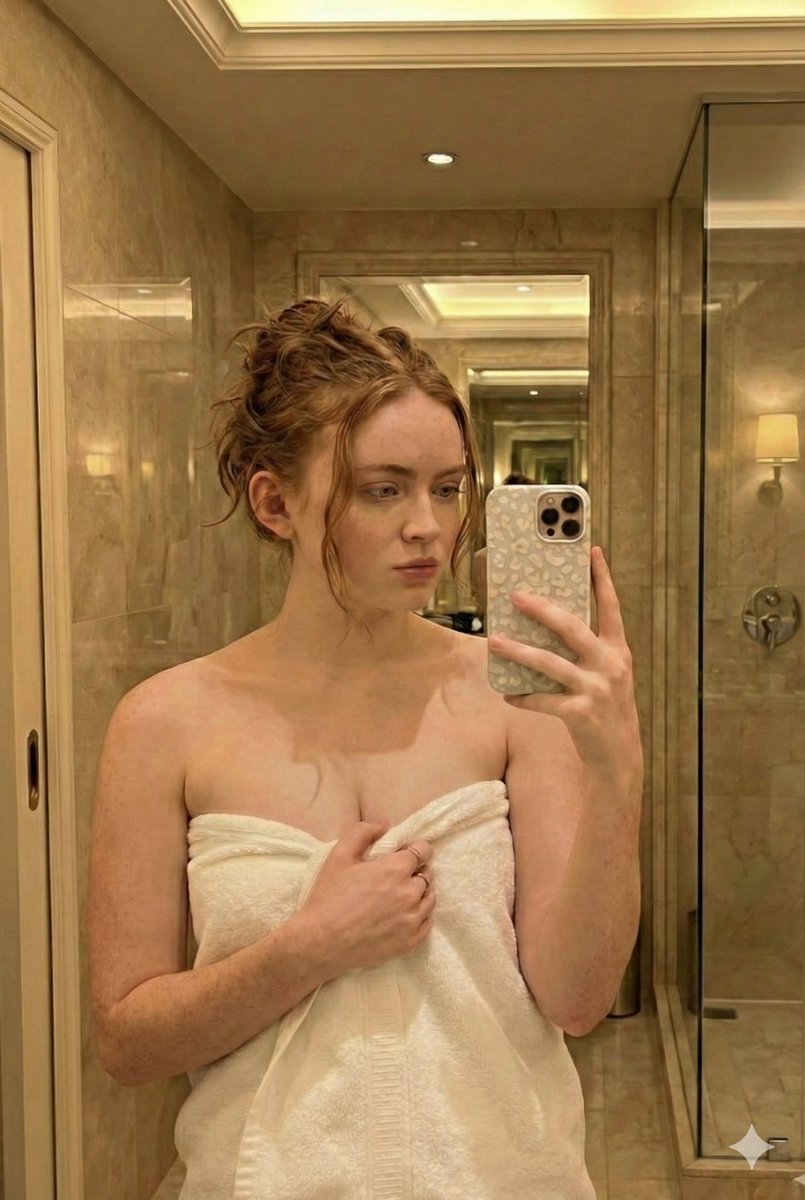 Candid Bathroom Mirror Selfie (Redhead Likeness) — example 1