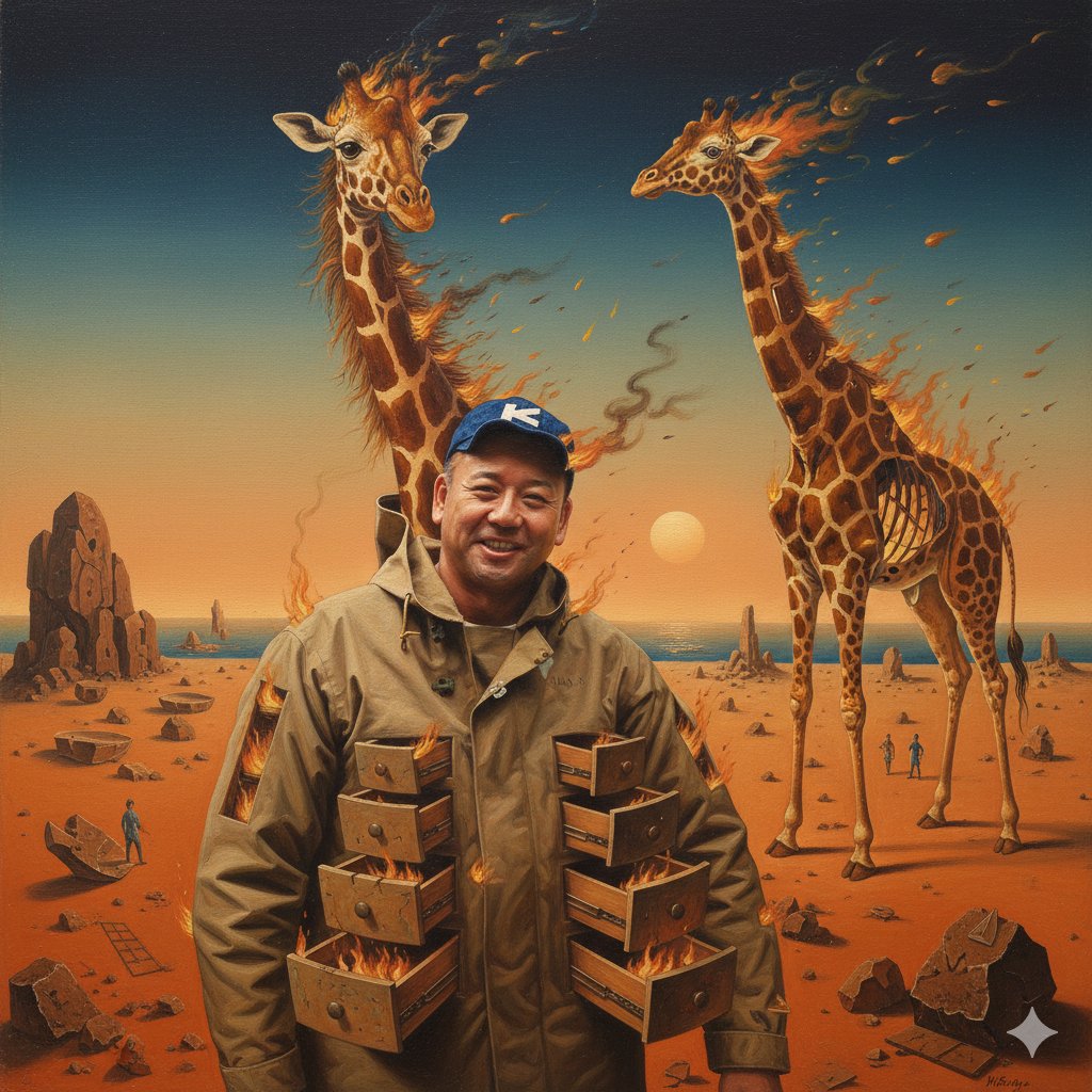 Image Style Transfer Prompt: Viking to Dali's 'Burning Giraffe' Style — example 1
