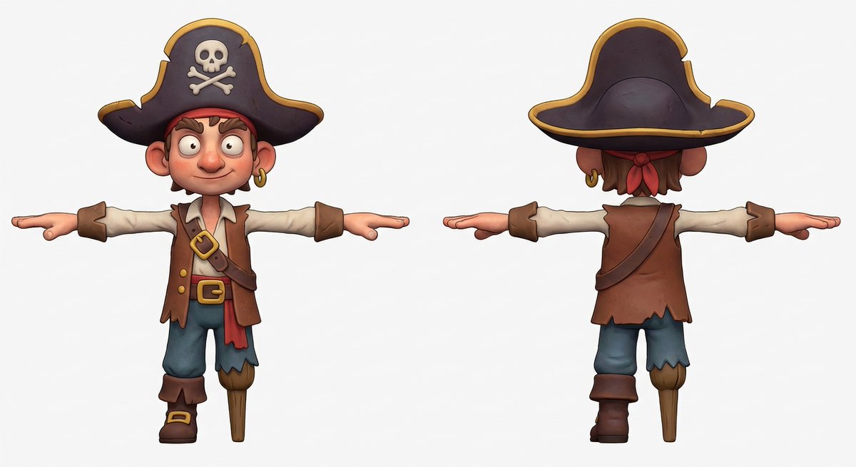 3D Pirate Character in T-Pose for Modeling — example 1
