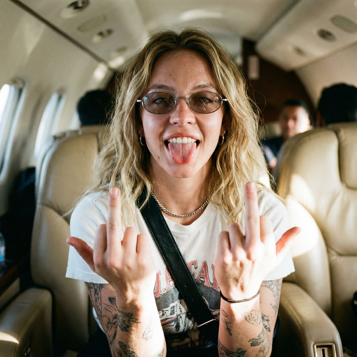 Unfiltered Paparazzi-Style Portrait in a Private Jet — example 1