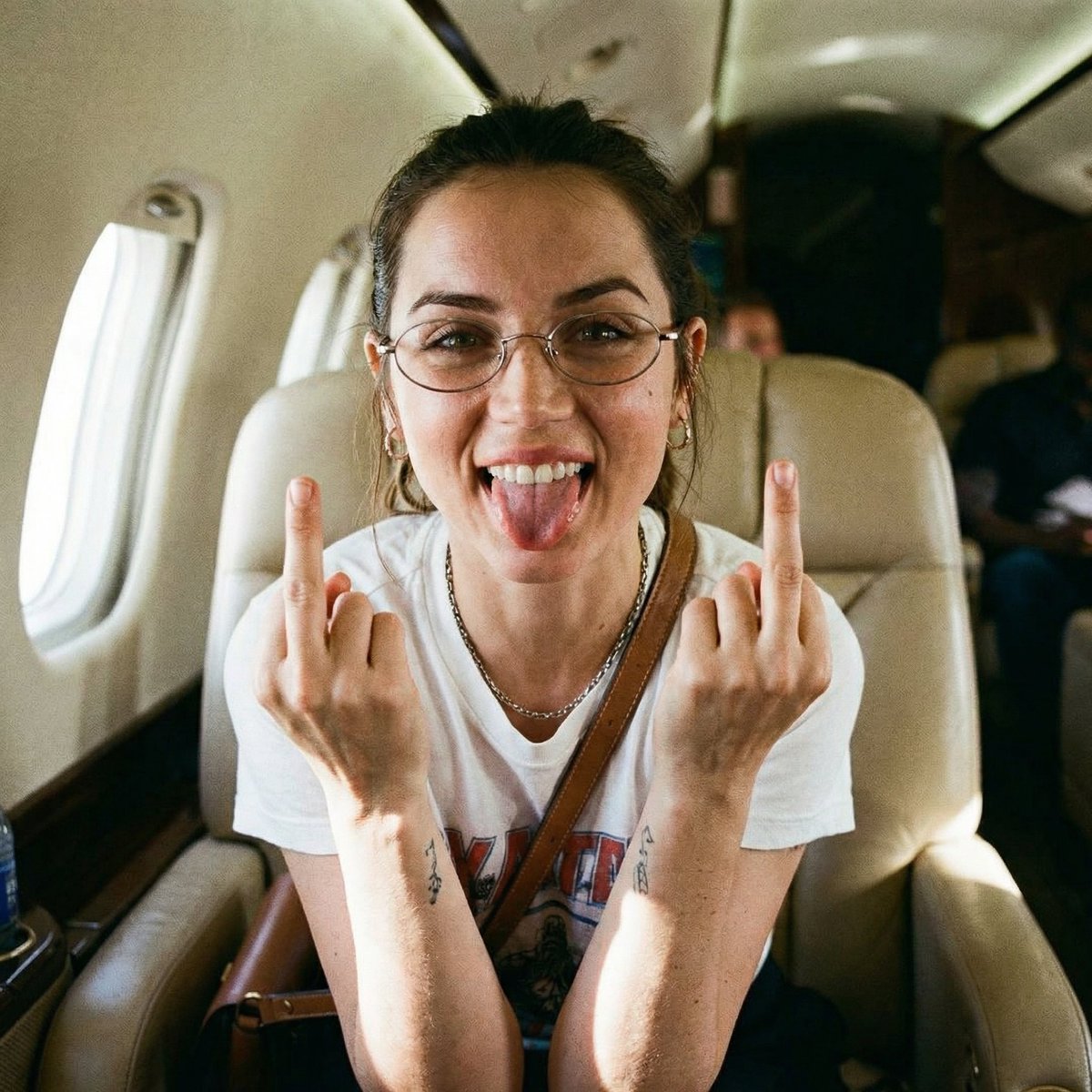 Unfiltered Paparazzi-Style Portrait in a Private Jet — example 2