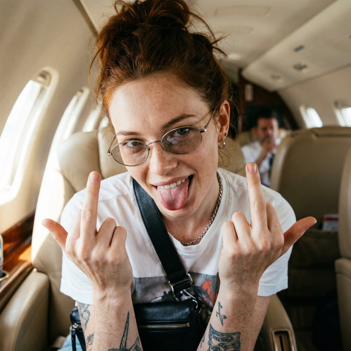 Unfiltered Paparazzi-Style Portrait in a Private Jet — example 3