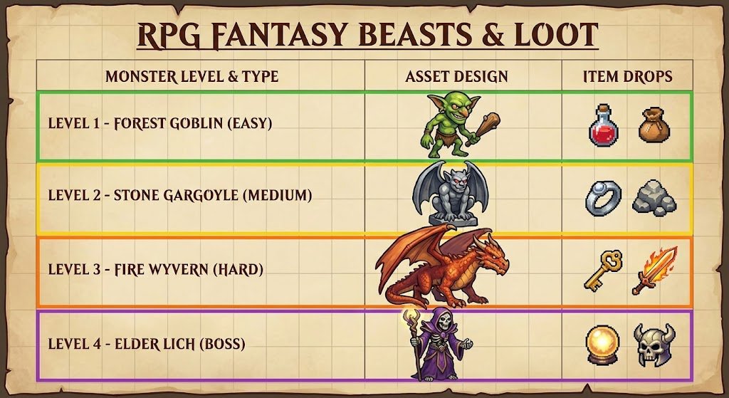 RPG Game Asset Sheet for Monsters — example 1