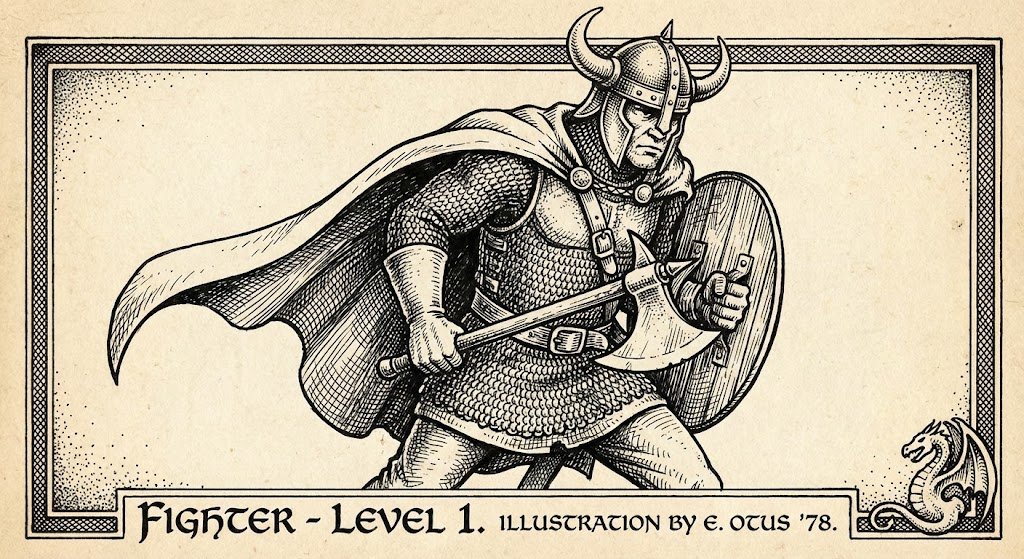 Vintage Black and White RPG Rulebook Illustration — example 1