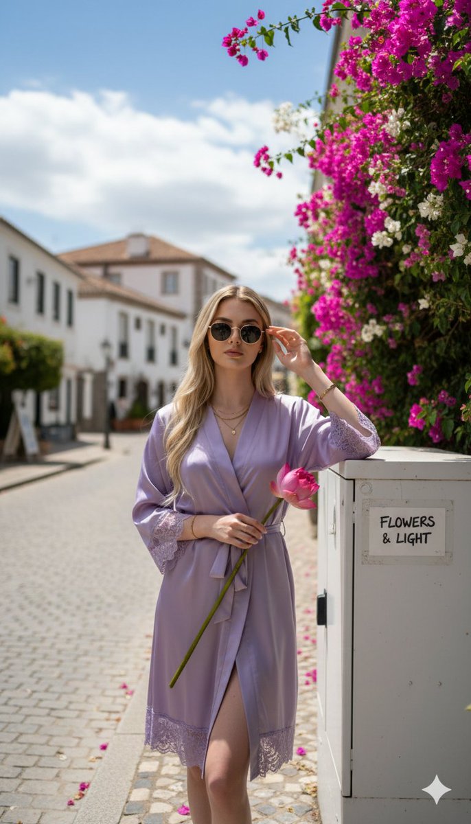 Photorealistic Portrait in a European Street with Bougainvillea — example 2