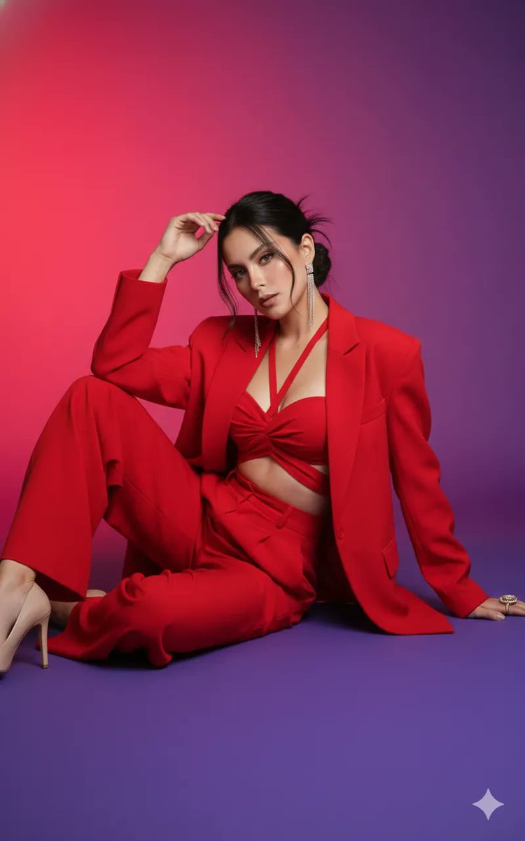 Dual Image Generation in Modern Formal Scarlet Red — example 1