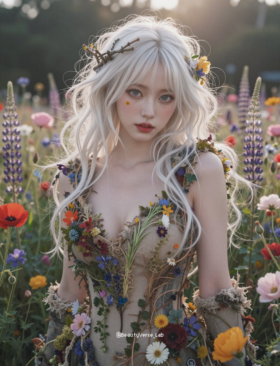 JSON Prompt for Ethereal Flower Field Fantasy Portrait — example 3