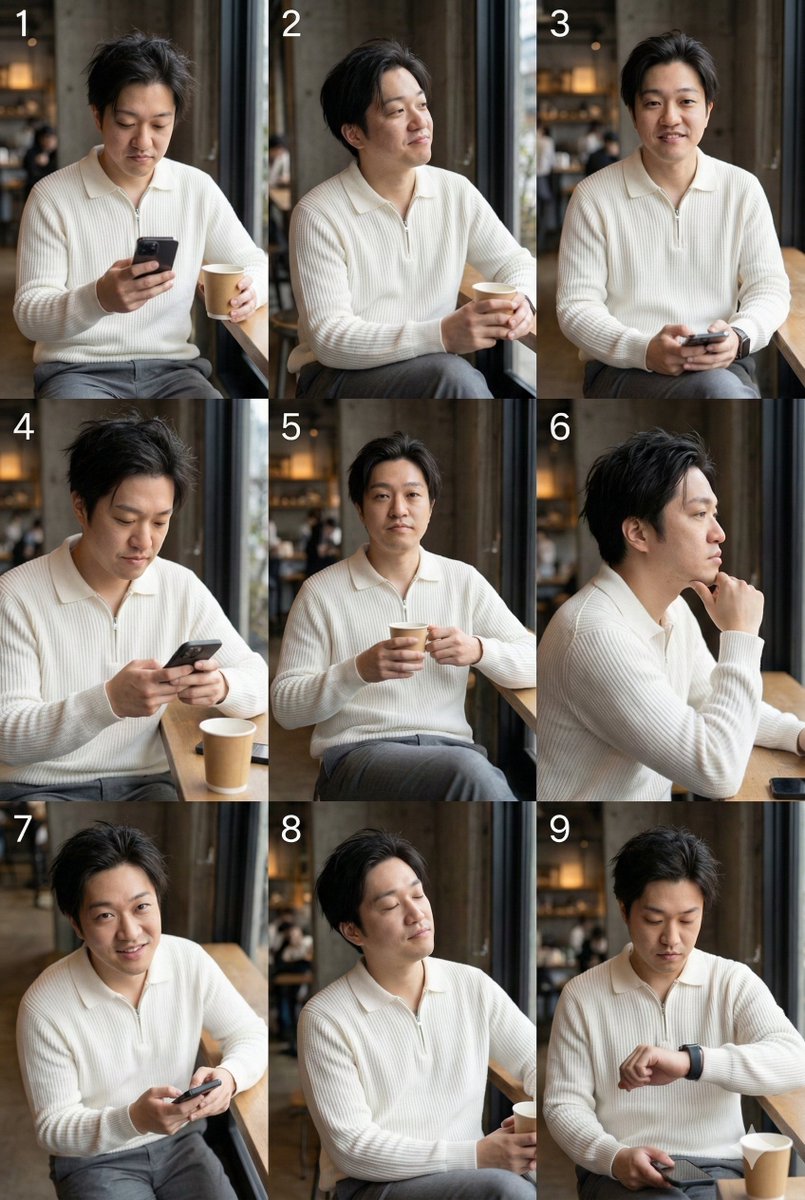 9-Panel Grid Layout for Portrait Photography with Detailed JSON Prompt — example 2