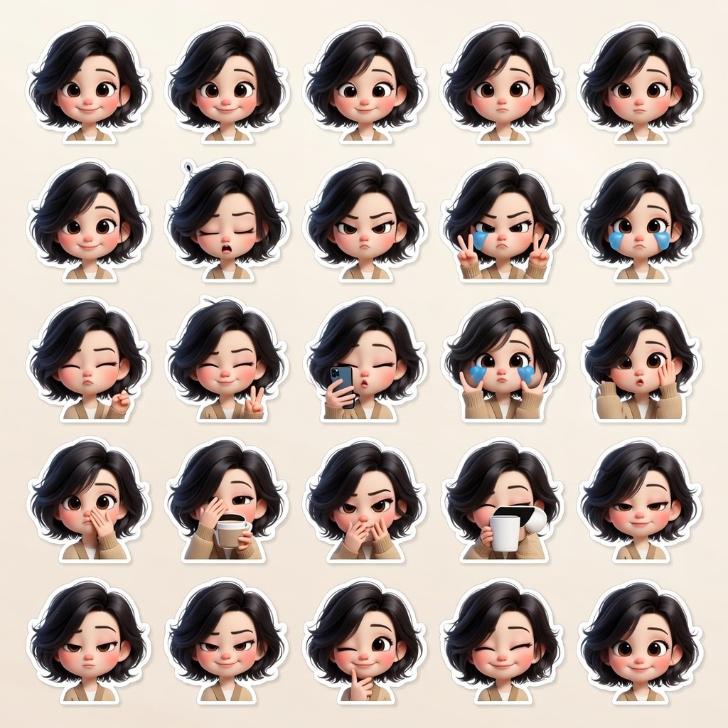 3D Pixar-Style Sticker Pack Generation from Reference Image — example 1