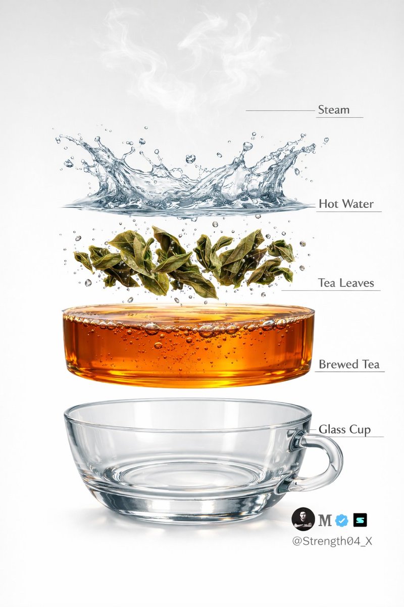 Hyper-realistic Tea Photography Prompts (Still Life and Exploded View) — example 1