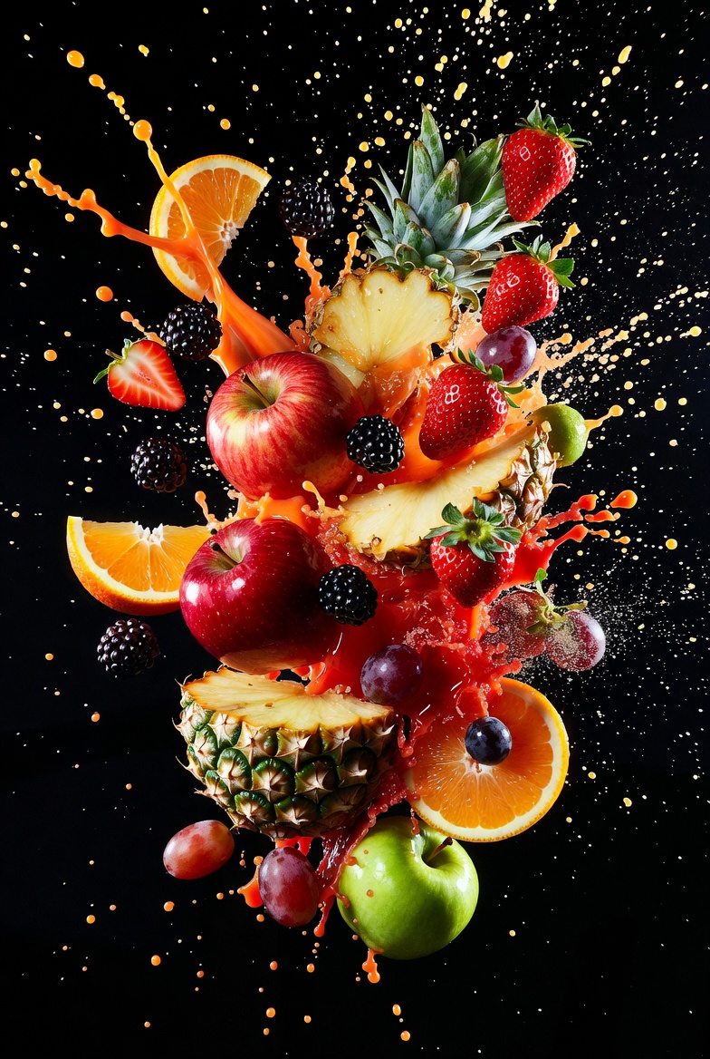 Exploding Fruit Arrangement Food Photography — example 1