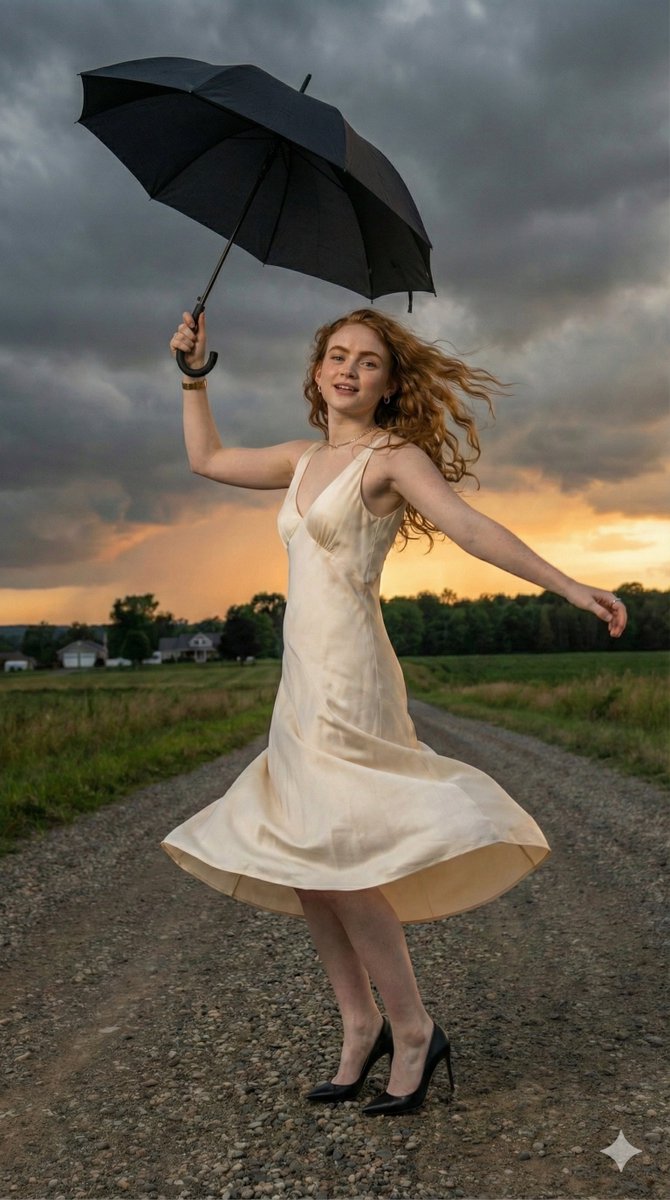 Sadie Sink Cinematic Stormy Sunset Portrait — example 3