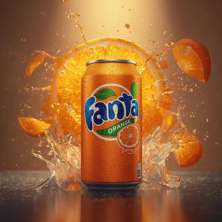 Hyper-realistic Fanta Orange Product Shot with Splash — example 2