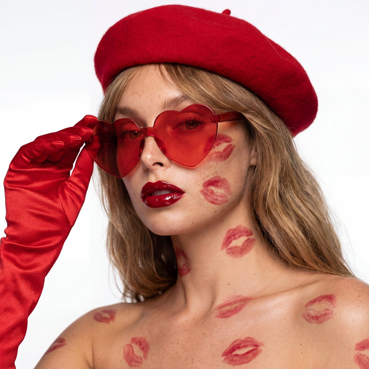 Ultra-Realistic Beauty Editorial with Kiss Marks — example 1