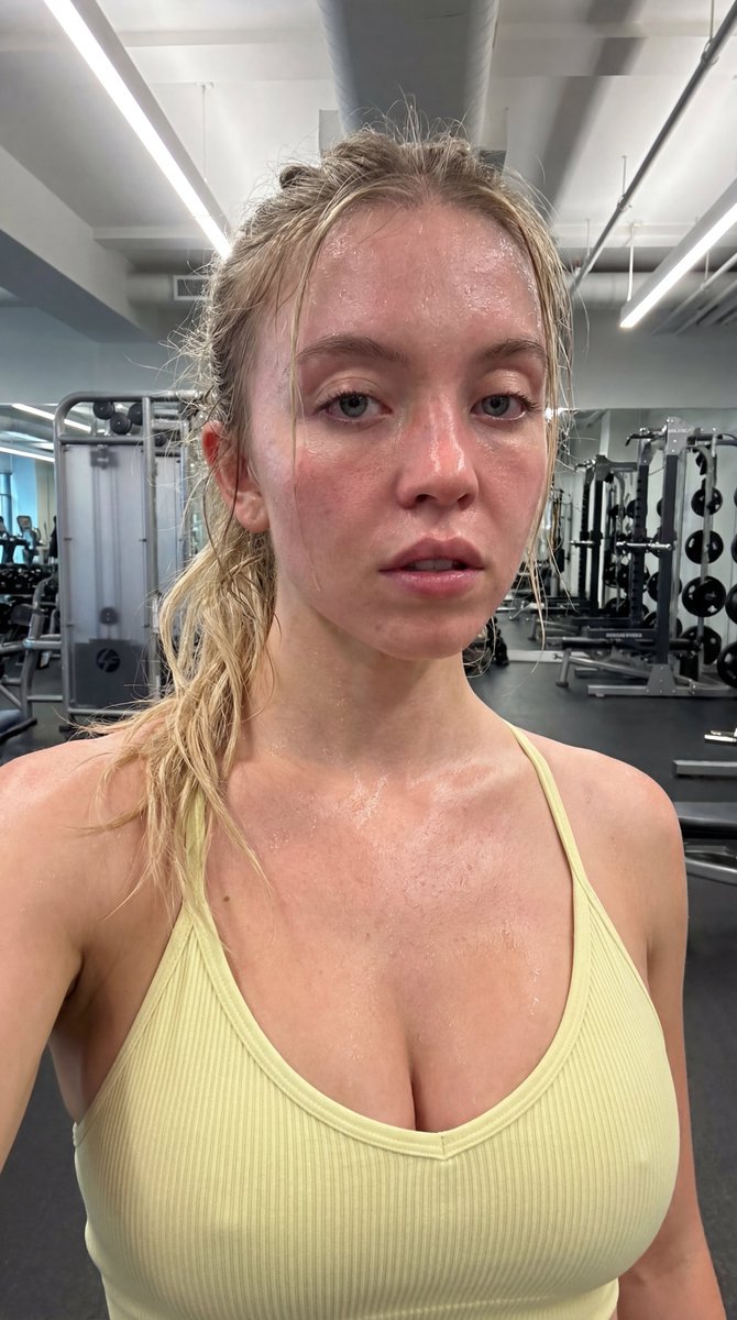 Photorealistic Post-Workout Selfie Prompt (Sydney Sweeney Likeness) — example 1