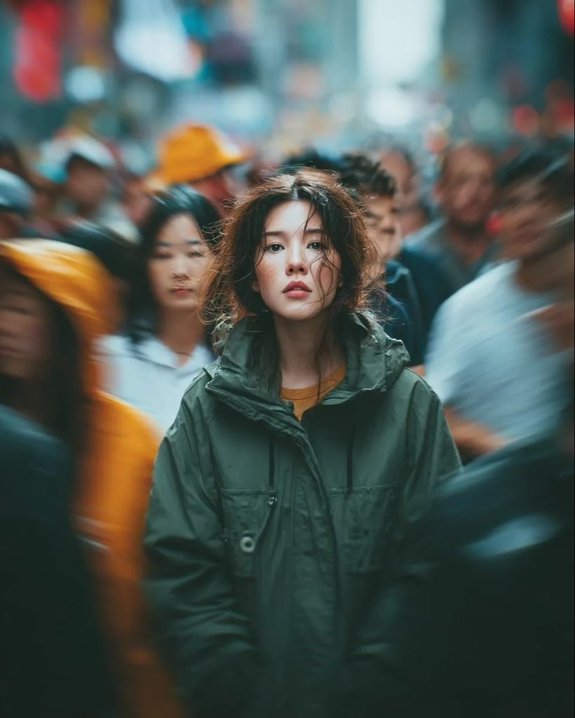 Candid Paparazzi Street Portrait with Motion Blur — example 1