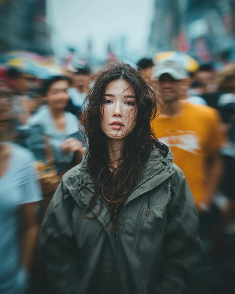 Candid Paparazzi Street Portrait with Motion Blur — example 2
