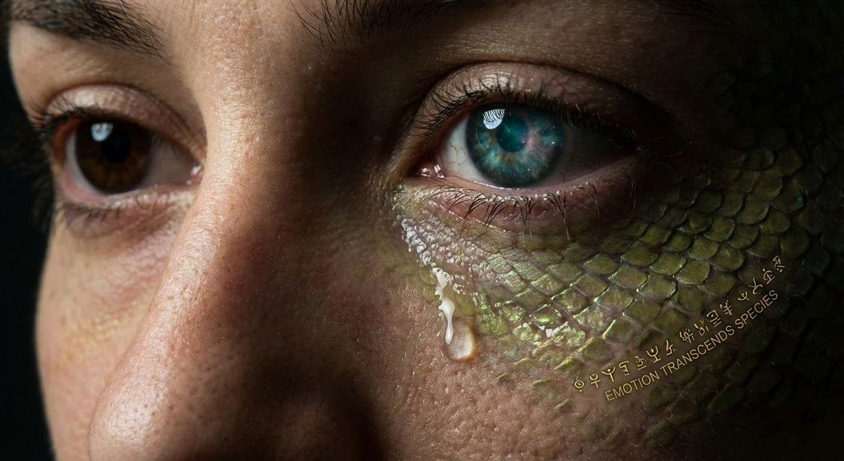 Alien-human hybrid sorrow portrait — example 1
