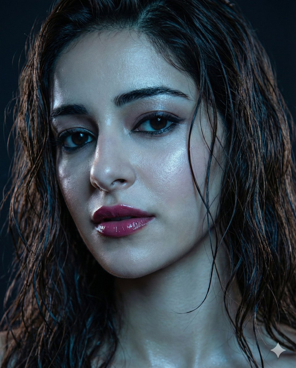 Moody Close-up Portrait with Wet Hair and Cool Lighting — example 1