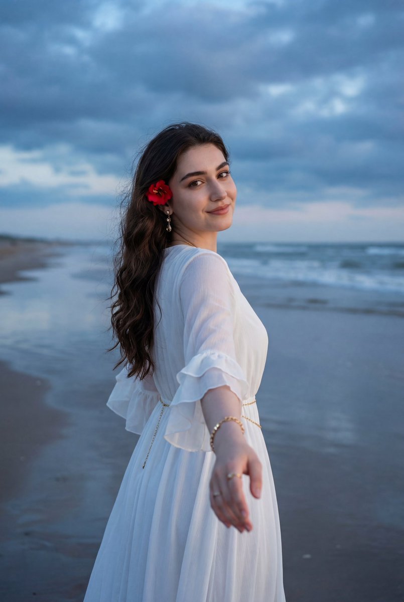 Ethereal Coastal Lifestyle Portrait at Blue Hour — example 1