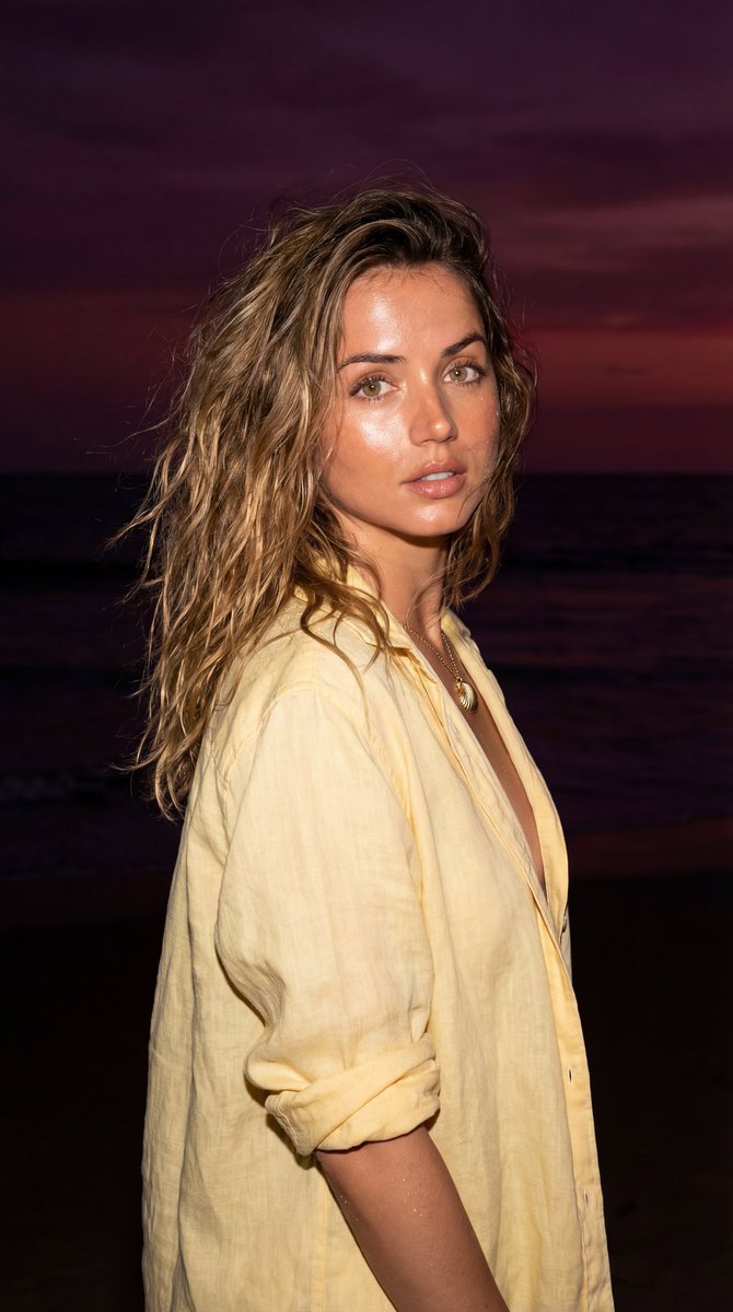 Late-Night Coastal Portrait with Flash and Sunset Glow — example 1