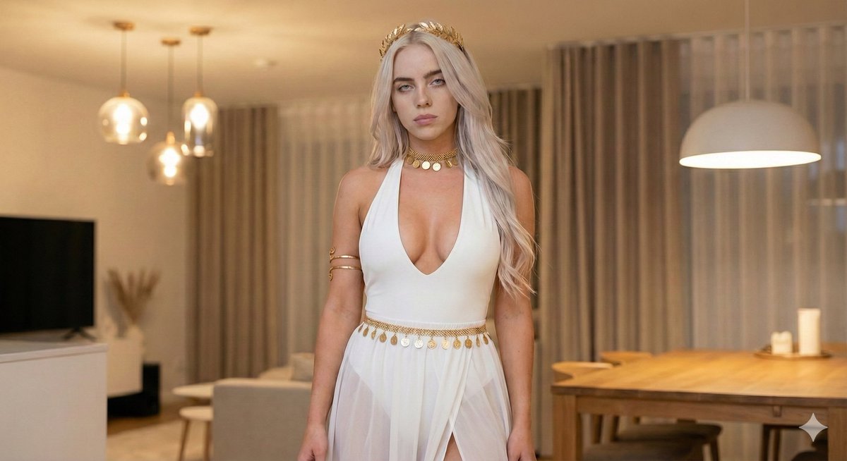 Goddess-Inspired White and Gold Portrait — example 1