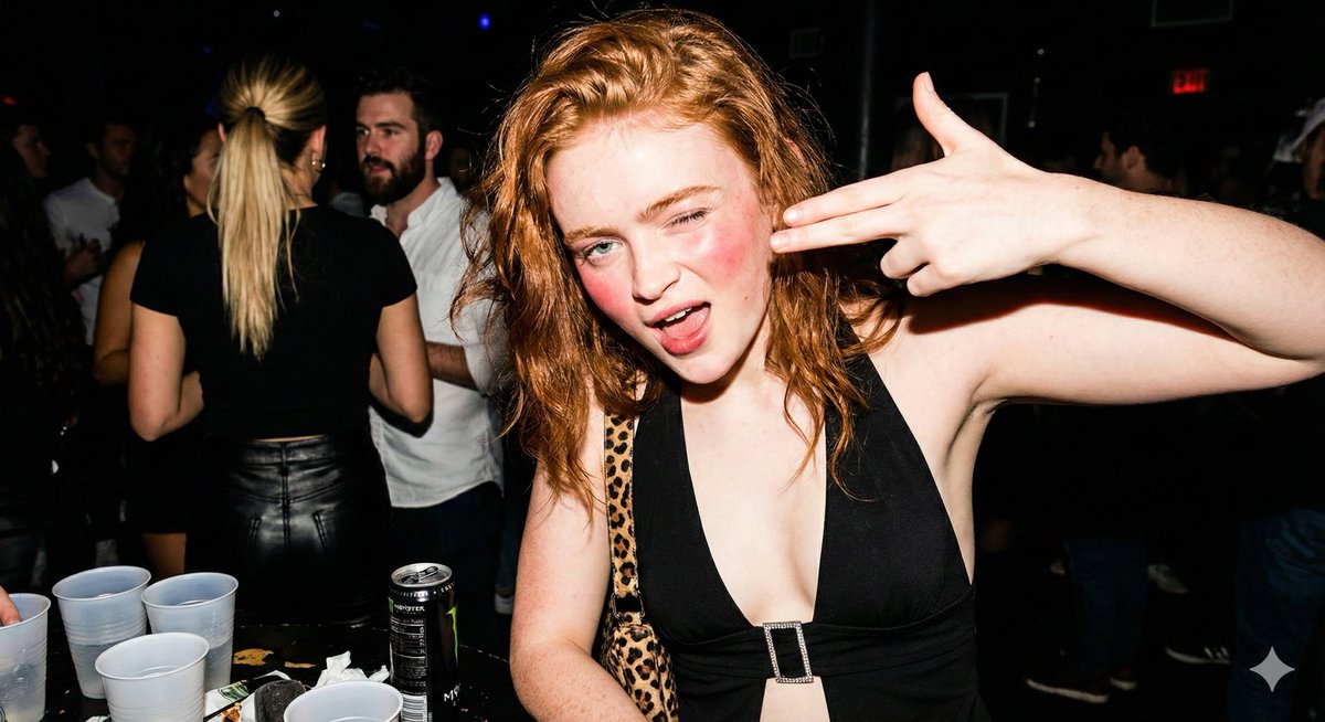 Hyper-realistic Candid Nightlife Photo of Sadie Sink (Duplicate) — example 1